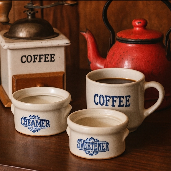 Mikasa Other - VTG *RARE* Mikasa Japan Stoneware Crock Set CREAMER & SWEETENER  Blue Typography